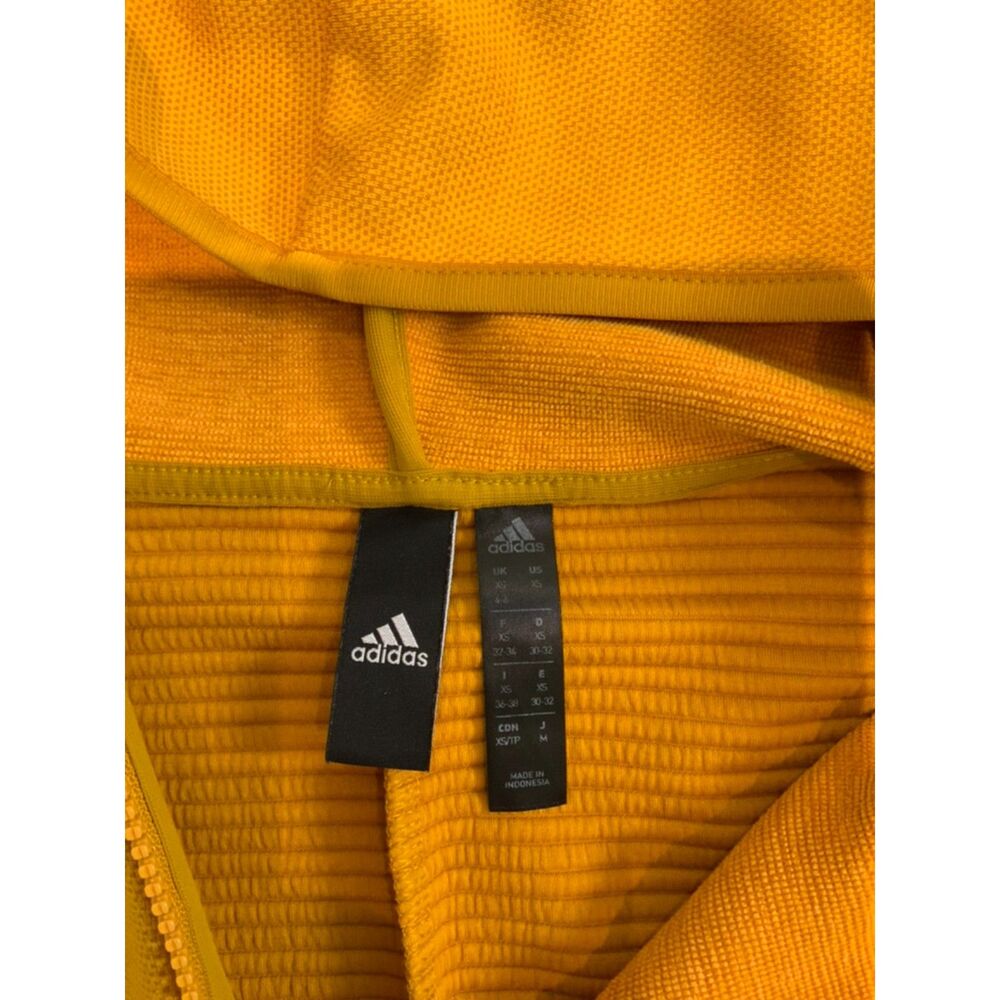 Adidas Mustard Yellow Textured Full Zip Hooded Jacket — Size XS